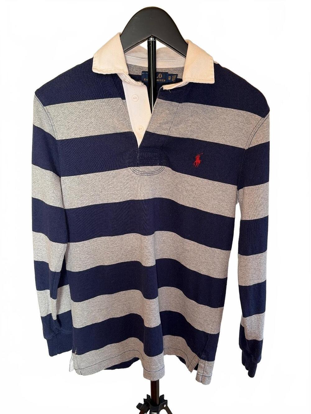 Polo Ralph Lauren The Iconic Rugby Shirt Navy Gray XS Long Sleeve Prep Red Pony
